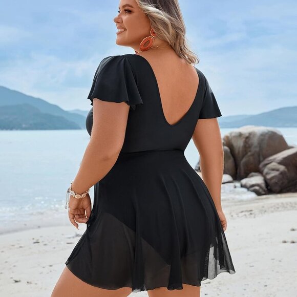 Women's Plus Size Bathing Suit One Piece Swim Dress Tummy Control Swimsuits Ruff - Picture 5 of 5